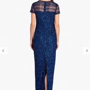 Adrianna Papell beaded deep blue gown dress NEW
